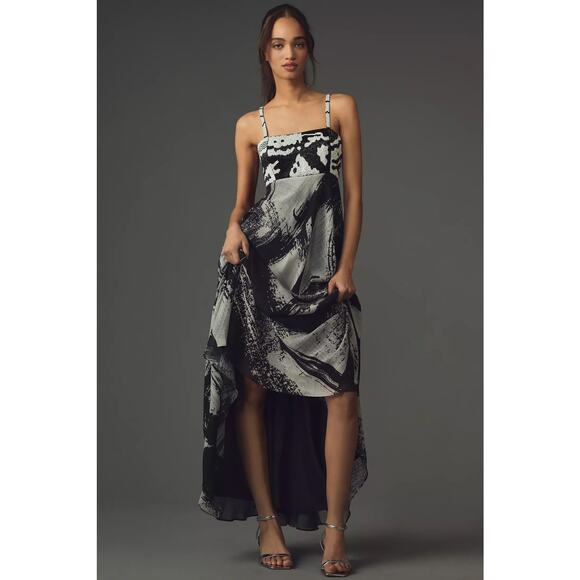 nwt ANTHROPOLOGIE NIKITA MHAISALKAR sz L Abstract Tiered Midi Dress - Picture 1 of 5